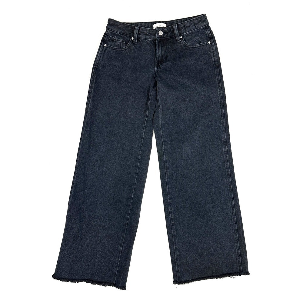 PacSun Women's Wide Leg Cropped Jeans Raw Hem Washed Black 23